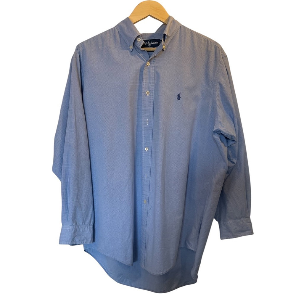 RALPH LAUREN Yarmouth Blue Long Sleeve Button Down Oxford Shirt - Size 16, 32/33